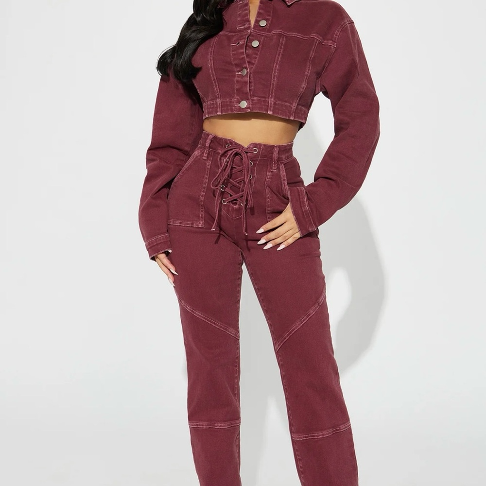 Fashion Nova Women's Burgundy Denim Set-NWT